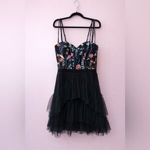 City Studios NWT Juniors Womens Blacl Embroidered Floral Tulle Dress Size 3